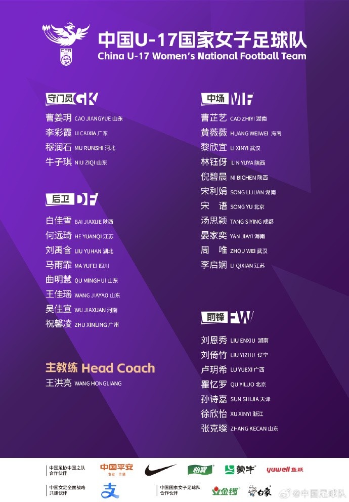 U17女足30人將在蘇州集訓(xùn)備戰(zhàn)世界杯，姜寧、朱挺擔(dān)任訓(xùn)練員