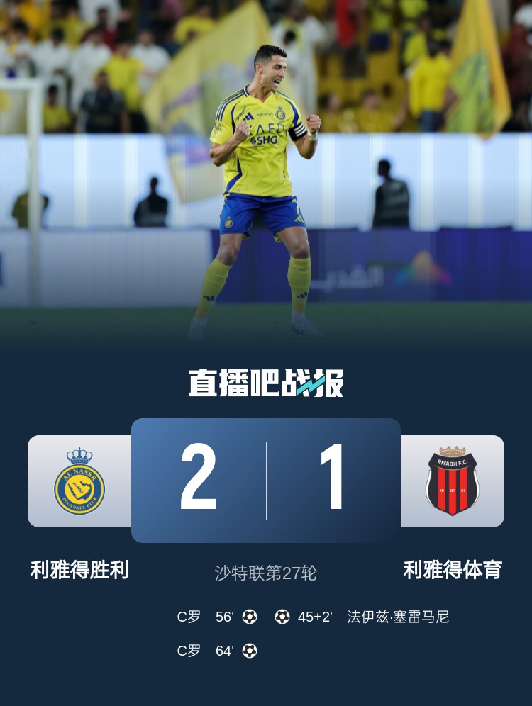 利雅得勝利達(dá)成沙特職業(yè)聯(lián)賽900球里程碑，僅少于新月